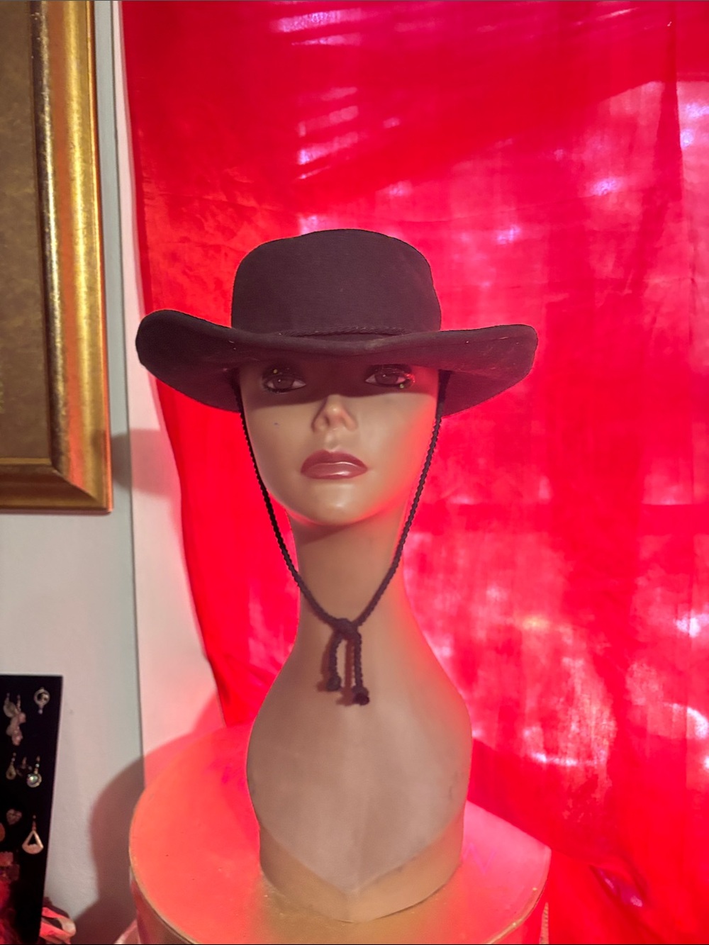 Women's Black Felt Western Hat with Braided Chin Cord